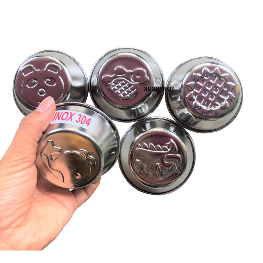 Combo 5 Khuôn Inox 304 Làm Bánh Flan Rau Câu, Bánh Da Lợn Hình Thú Ngộ Nghĩnh