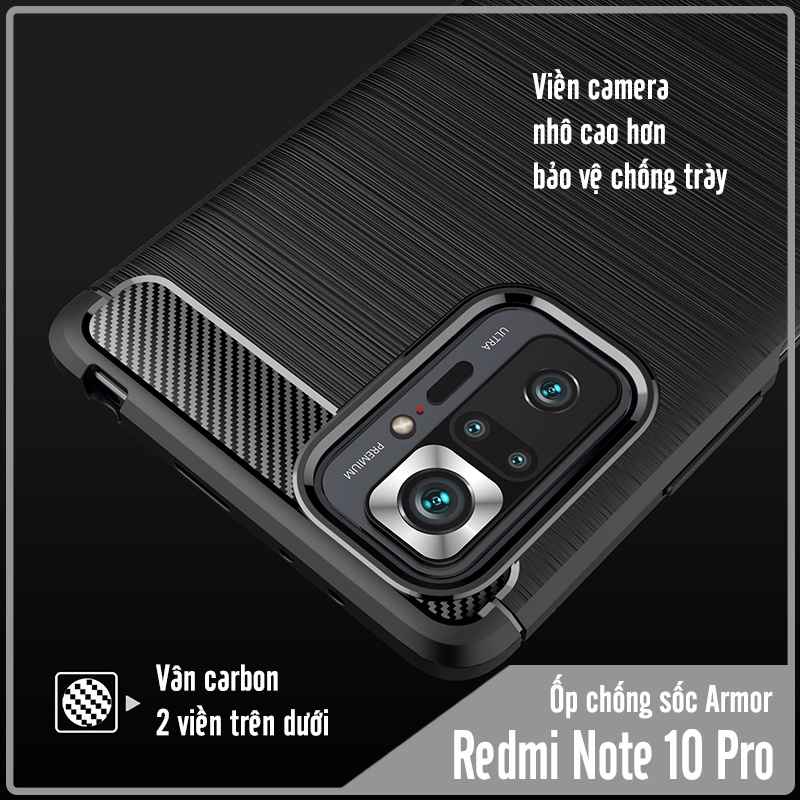 Ốp lưng cho Xiaomi Redmi Note 10 Pro Chống sốc - Rugged Armor Carbon phay xước không bám vân tay