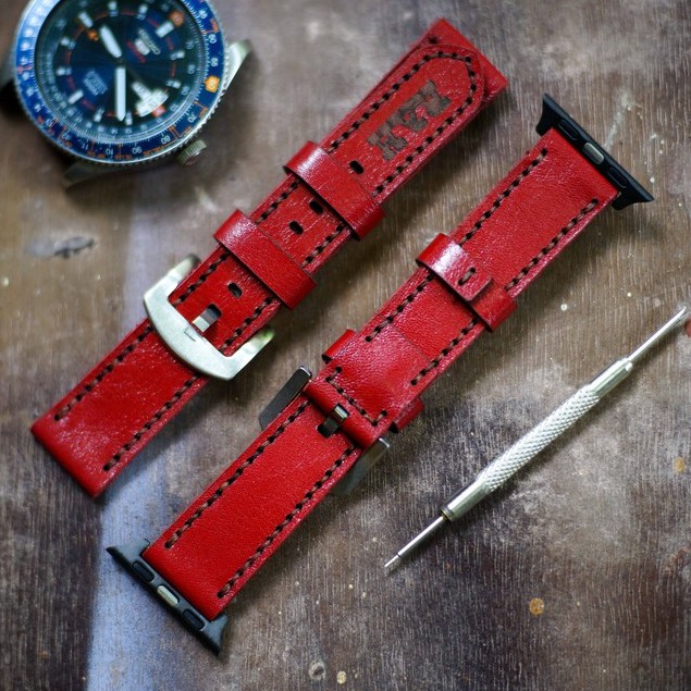 Dây đồng hồ RAM Leather Classic 1982 da bò thật đỏ đủ size - tặng khóa chốt và cây thay dây