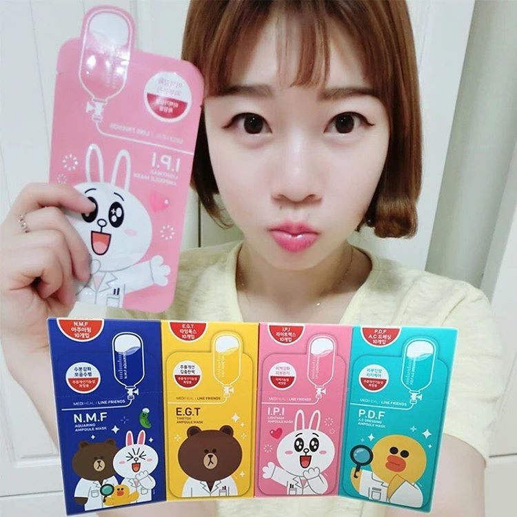 Mặt Nạ Gấu Thỏ Vịt MEDIHEAL LINE FRIENDS N.M.F AQUARING AMPOULE MASK