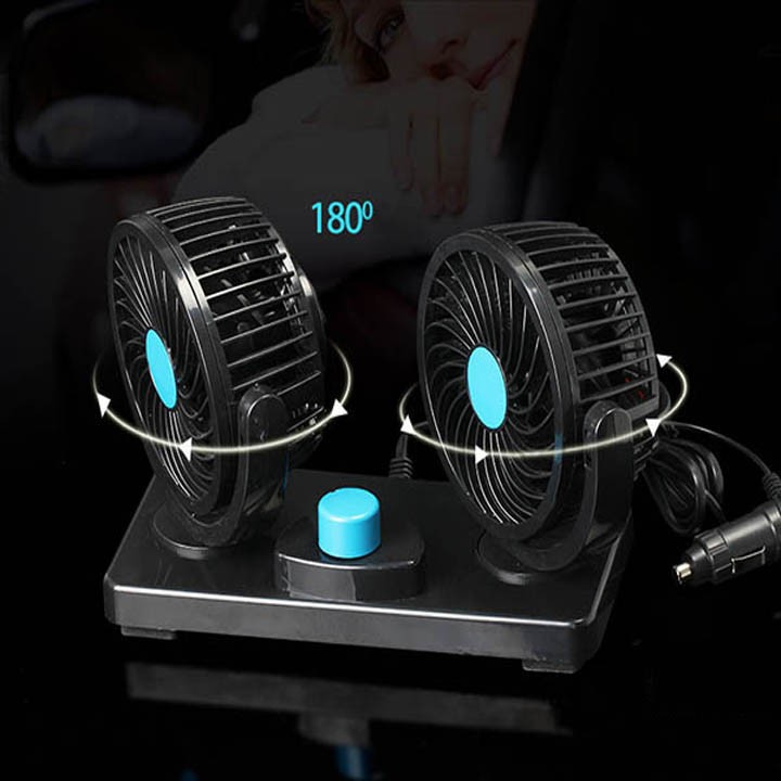 Quạt máy đôi mini 12v dùng tẩu sạc xoay 360 tiện ích trên ô tô, xe hơi cao cấp