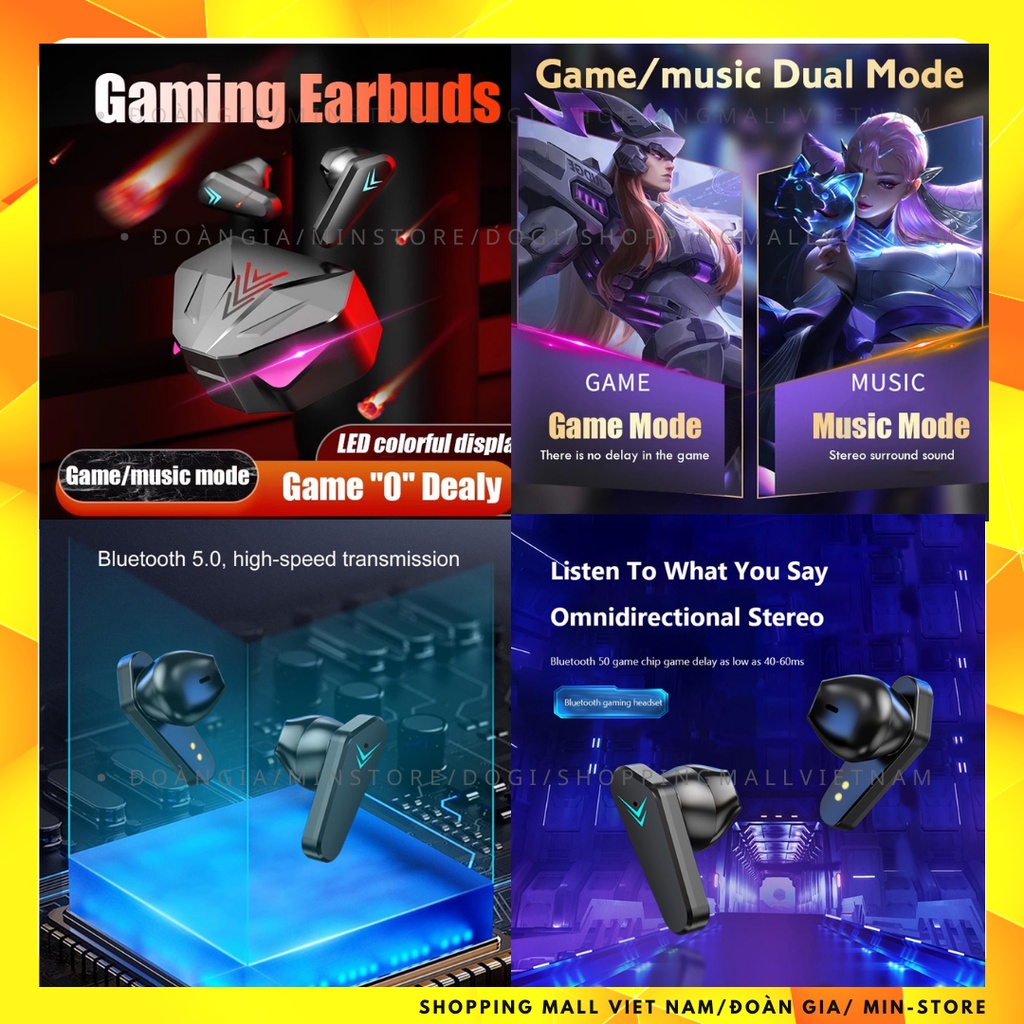 Tai nghe Bluetooth Gaming Dogiek X15 TWS công nghệ Bluetooth 5.0 cảm biến chạm, không có độ trễ âm