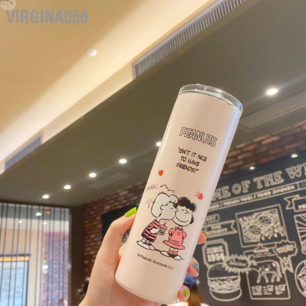 Virgina056 Tumbler cách nhiệt bằng thép không gỉ Mẫu hoạt hình dễ thương Thiết kế chống trượt Bình nước di động cho trẻ em