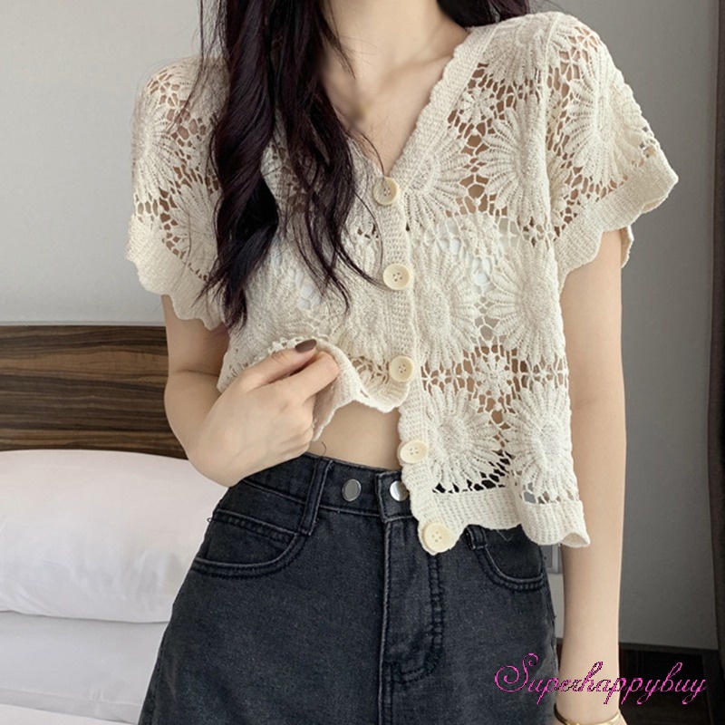 Áo Thun Ngắn Tay Cổ Chữ V Thiết Kế Lỗ Rỗng Thời Trang Mùa Hè Cho Nữ