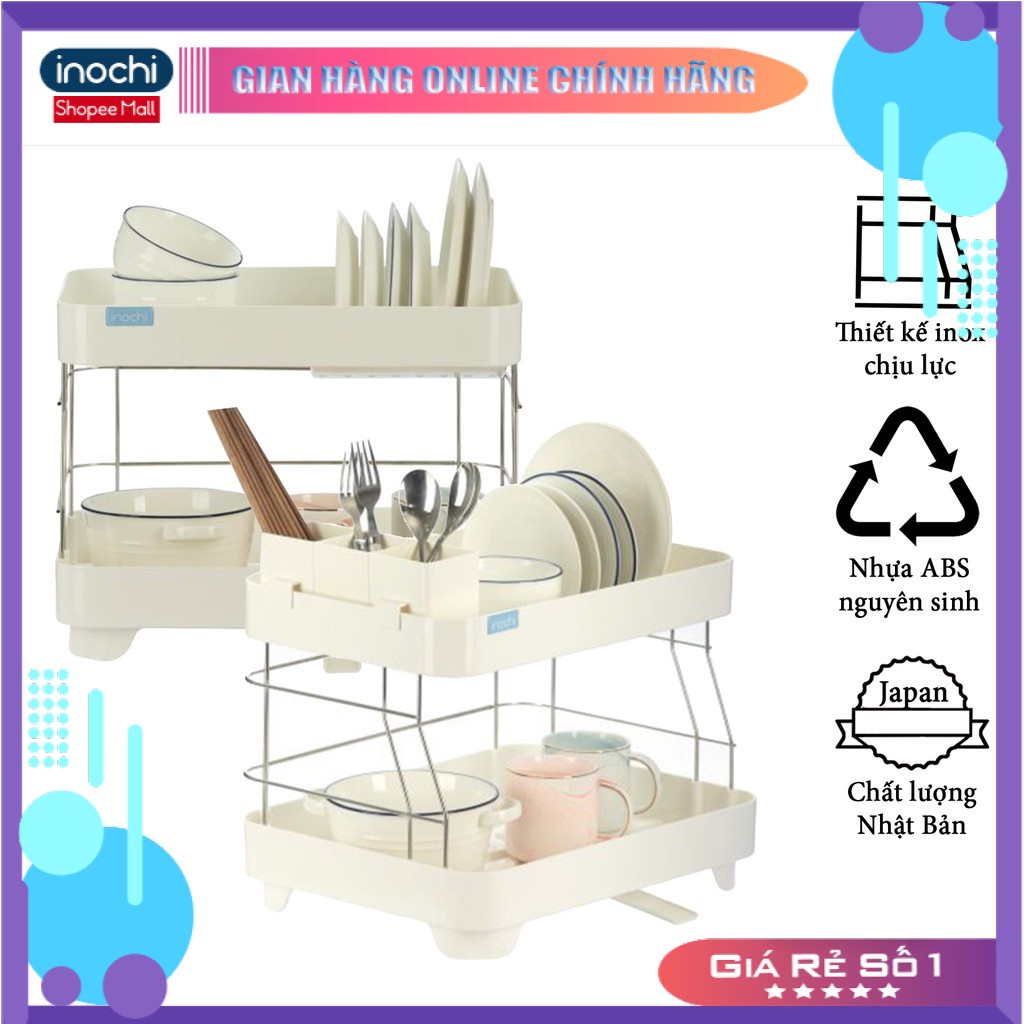 ☋Kệ đựng chén Bát Nhựa Inox 2 Tầng Inochi Có Khay Thoát Nước Thông Minh Tiện dụng hàng chính hãng