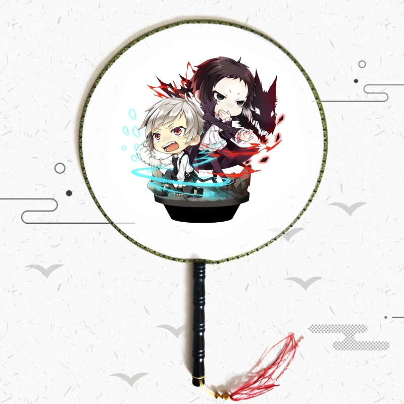 Quạt tròn cổ trang in hình Bungou Stray Dogs chibi anime cán gỗ quà tặng độc đáo xinh xắn