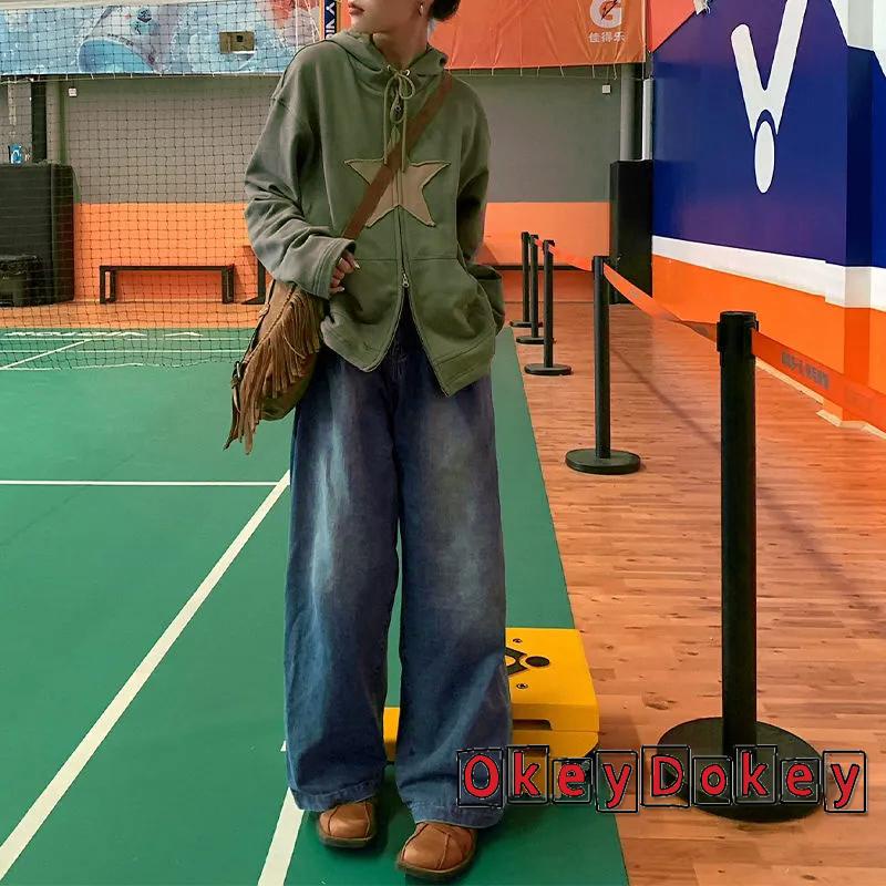 Odokey-áo Khoác Có Mũ Dáng Rộng Khóa Kéo In Hình Ngôi Sao Mịn Màng Mùa Xuân Cho Nữ