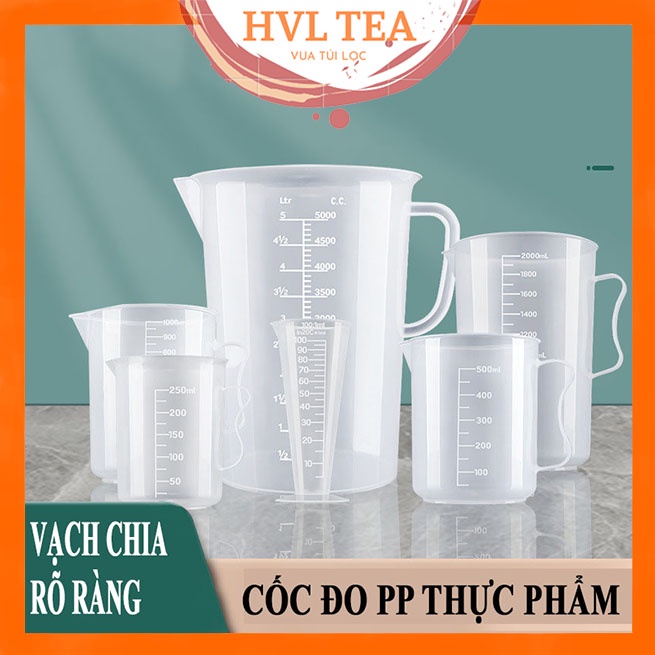 Cốc đong, ca đong định lượng pha chế bằng nhựa trong suốt vạch chia, HVL TEA