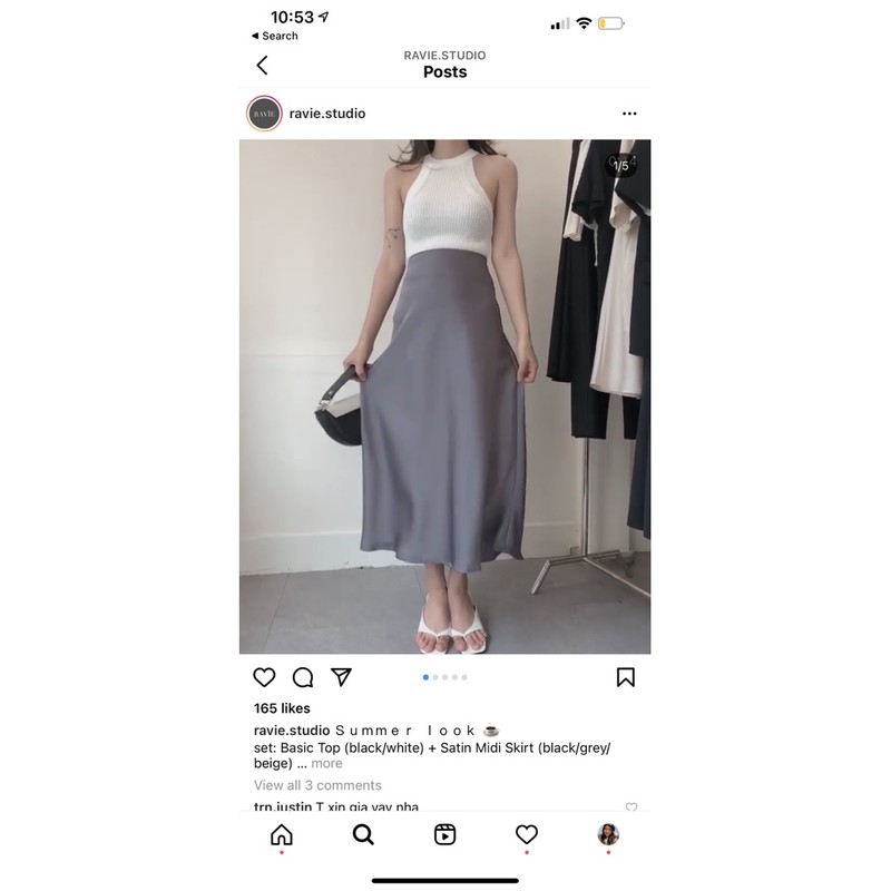 Chân váy satin Ravie studio màu ghi đá siêu sang chảnh