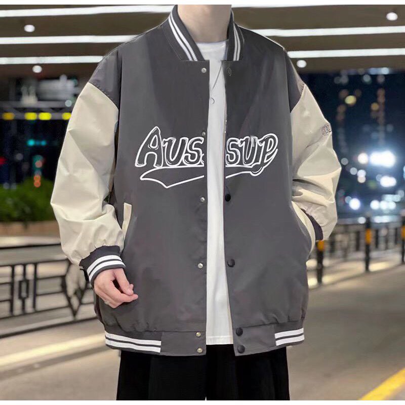 Áo bomber kaki nam nữ ⚡FREESHIP - ẢNH THẬT ⚡ Áo khoác bóng chày in chữ from rộng unisex