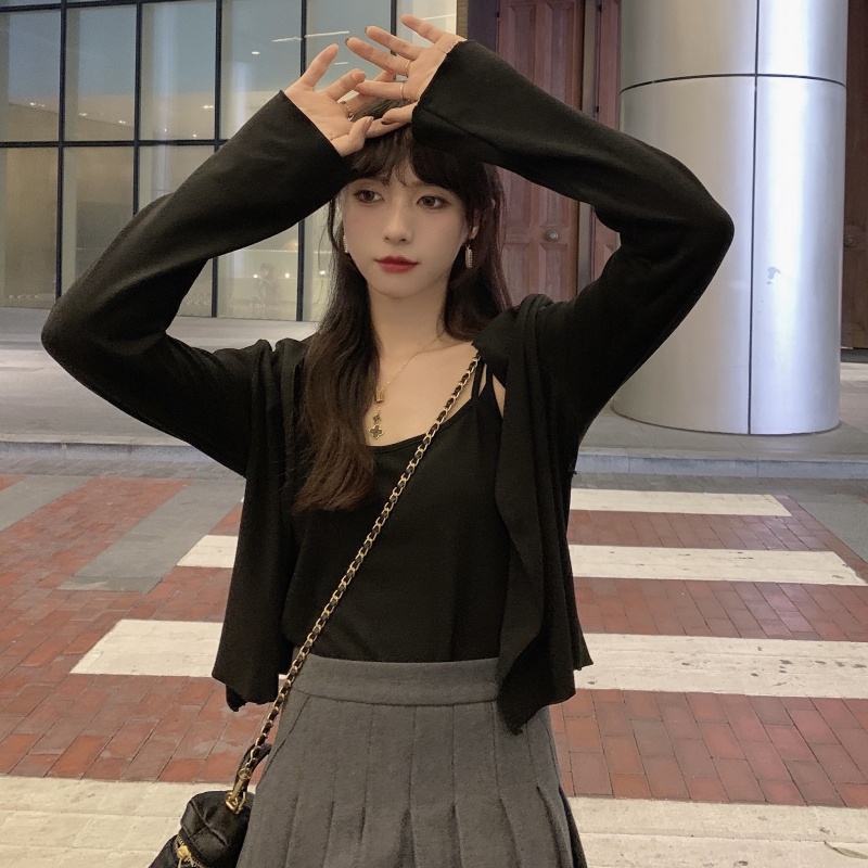 ZHELIHANGFEI Áo Cardigan Tay Dài Lưng Cao Kiểu Dáng Quyến Rũ Dễ Phối Đồ