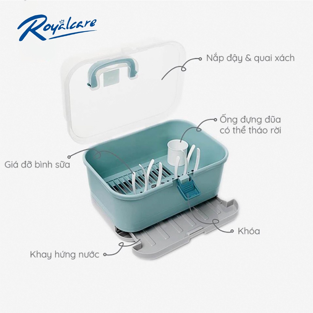 Hộp phơi úp bình sữa [Size lớn] có nắp đậy và khay hứng nước - Royalcare 8853