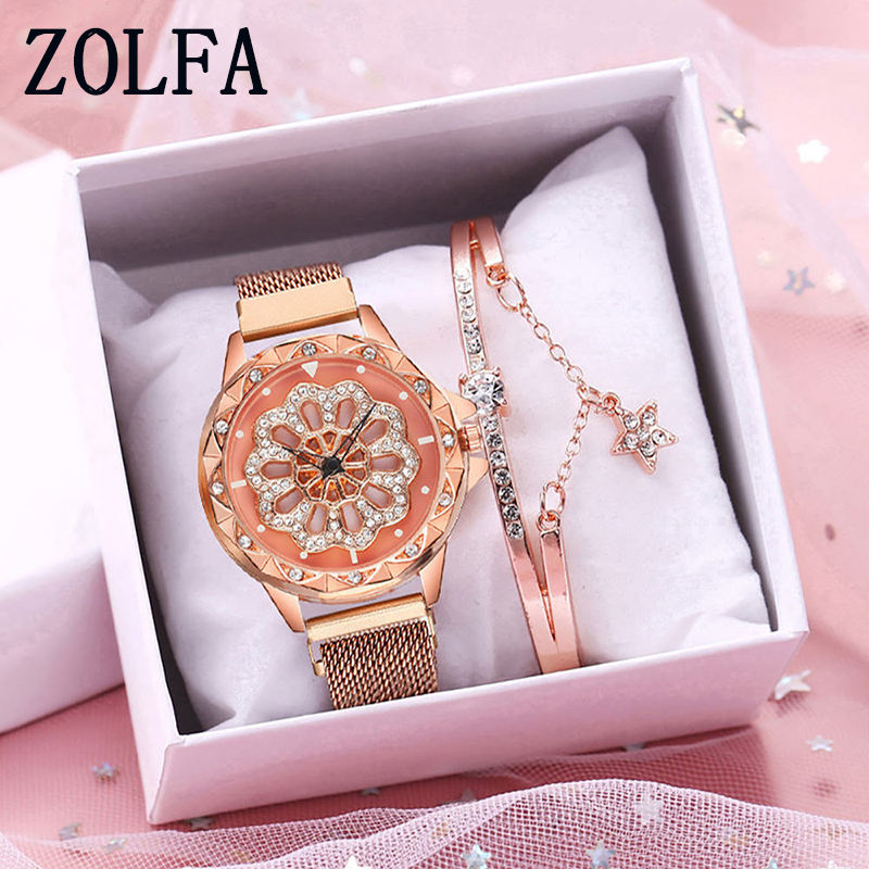 ZOLFA Fashion Magnet Buckle Womens Bracelet Watches Luxury Rose Gold Ladies Quartz Wristwatch Analog Clocks Exquisite Wrist Accessories Set Đồng hồ nữ