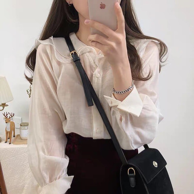 [ORDER ] Áo sơmi cổ bèo tay dài voan ulzzang / áo sơ mi hàn quốc