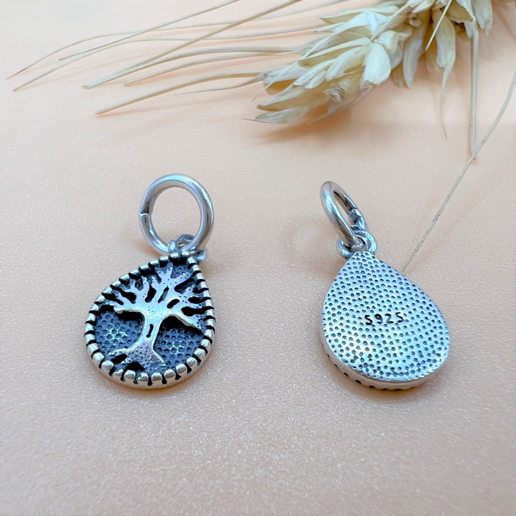 Charm móc treo cây gia đình hình giọt nước - Charm bạc 925 - Mã CA775