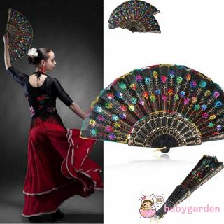 Ღ♛ღHand Held Folding Fans Floral Chinese Style Vintage Retro Fabric Folding Fan