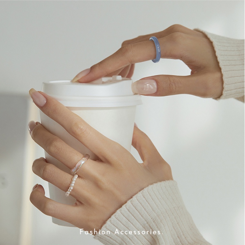 Bộ 3 Nhẫn Acrylic Đính Ngọc Trai Đơn Giản Phong Cách Hàn Quốc