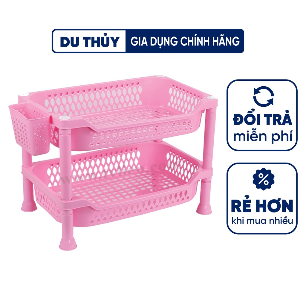 Kệ Úp Chén Bát 2 Tầng, Kệ Nhựa Mini 5 Màu Bền Đẹp Có Dạng Lỗ Lưới Kèm Ống Đựng Đũa, Muỗng Kích Thước (44x31x34 cm)