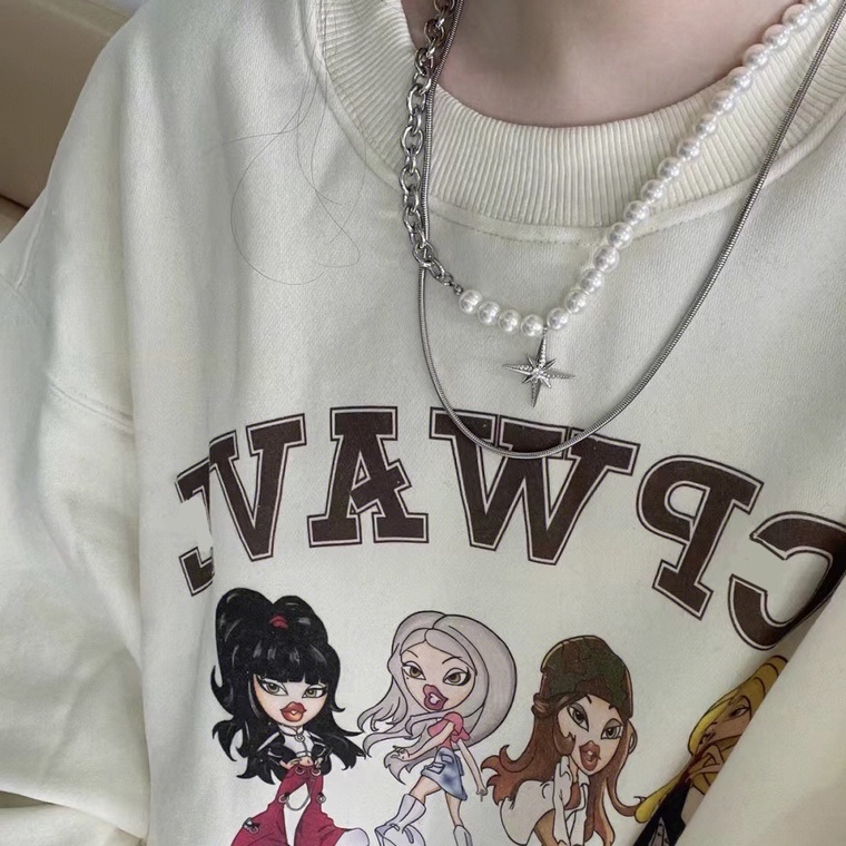 ZHELIHANGFEI Áo Sweater Dáng Rộng In Họa Tiết Xinh Xắn Theo Phong Cách Retro Mỹ