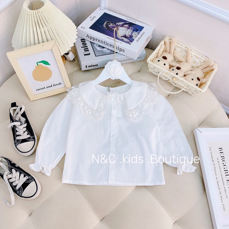 Áo sơ mi bèo ngực dài tay cực xinh cho bé gái - ASMBN