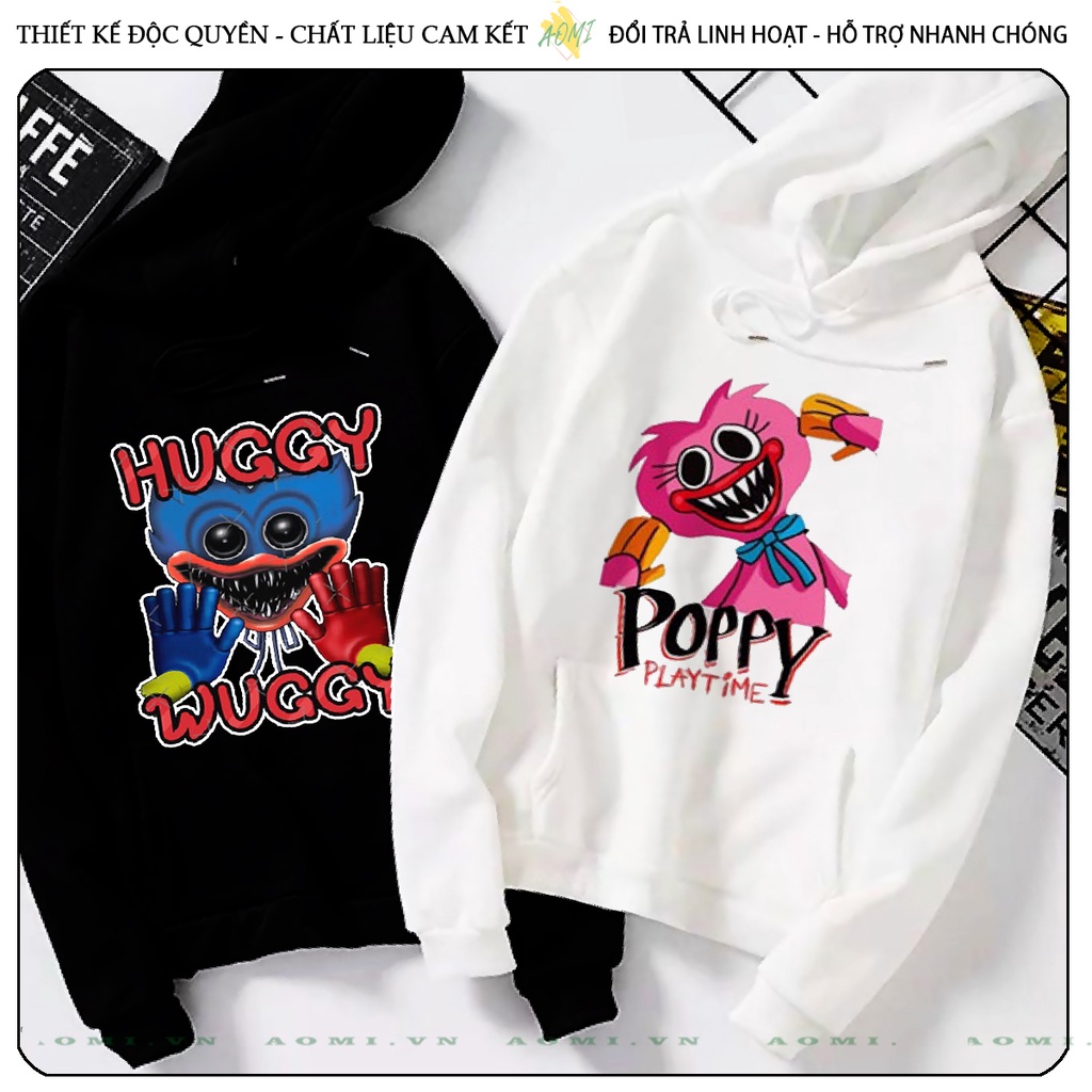 Áo khoác Nỉ Bông HOODIE Poppy Playtime Huggy Wuggy tay dài da cá mũ trùm đầu unisex full size AOMIVN