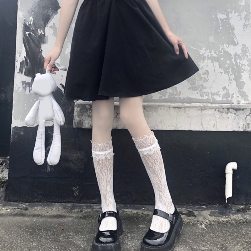 Xixi Vớ Cao Đến Đầu Gối Phối Ren Hoa Màu Trơn Phong Cách Harajuku Nhật Bản Đáng Yêu Cho Nữ