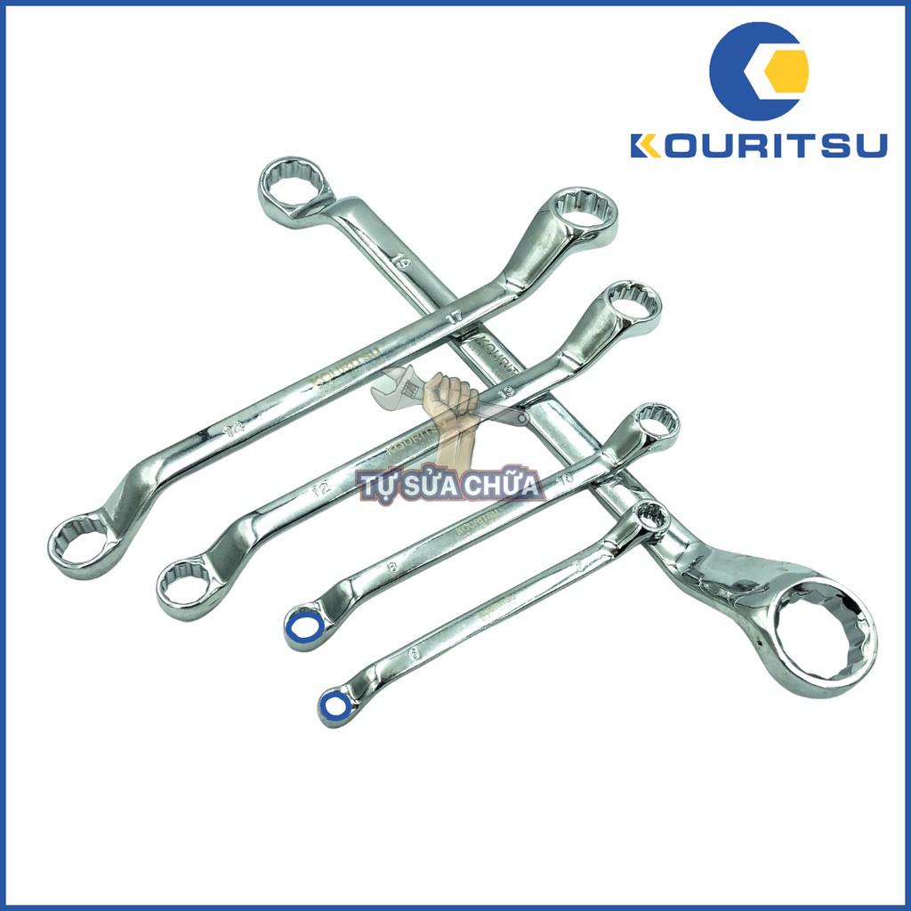 Cờ lê tròng hai đầu Kouritsu đủ kích cỡ từ 6-24mm làm từ thép mạ Cr-V sáng bóng, chống gỉ sét