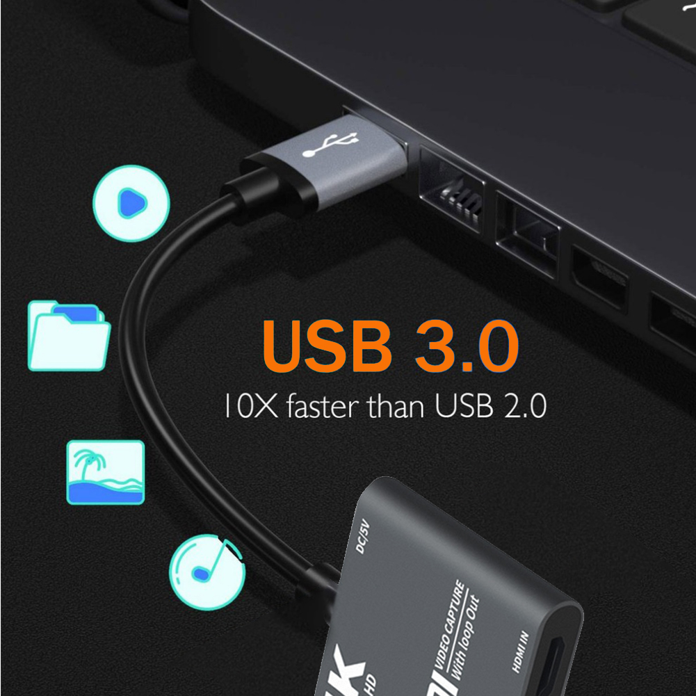 Thẻ ghi âm thanh trò chơi video 4K 1080P USB 3.0 sang HDMI với vòng lặp Full 1080p 60 Ghi qua Máy quay DSLR