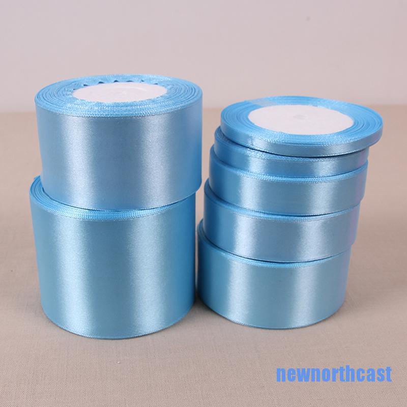 [newnorthcast 0611] Sky Blue 25 Yards Silk Satin Ribbon Wedding Party Decoration Gift Wrapping Christmas New Year Apparel Sewing Fabric DIY