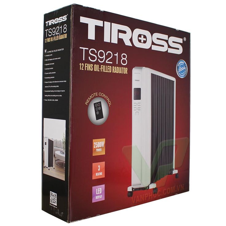 Máy sưởi dầu Tiross TS9218 12 thanh + Vỏ chống bỏng + Remote Điều khiển từ xa