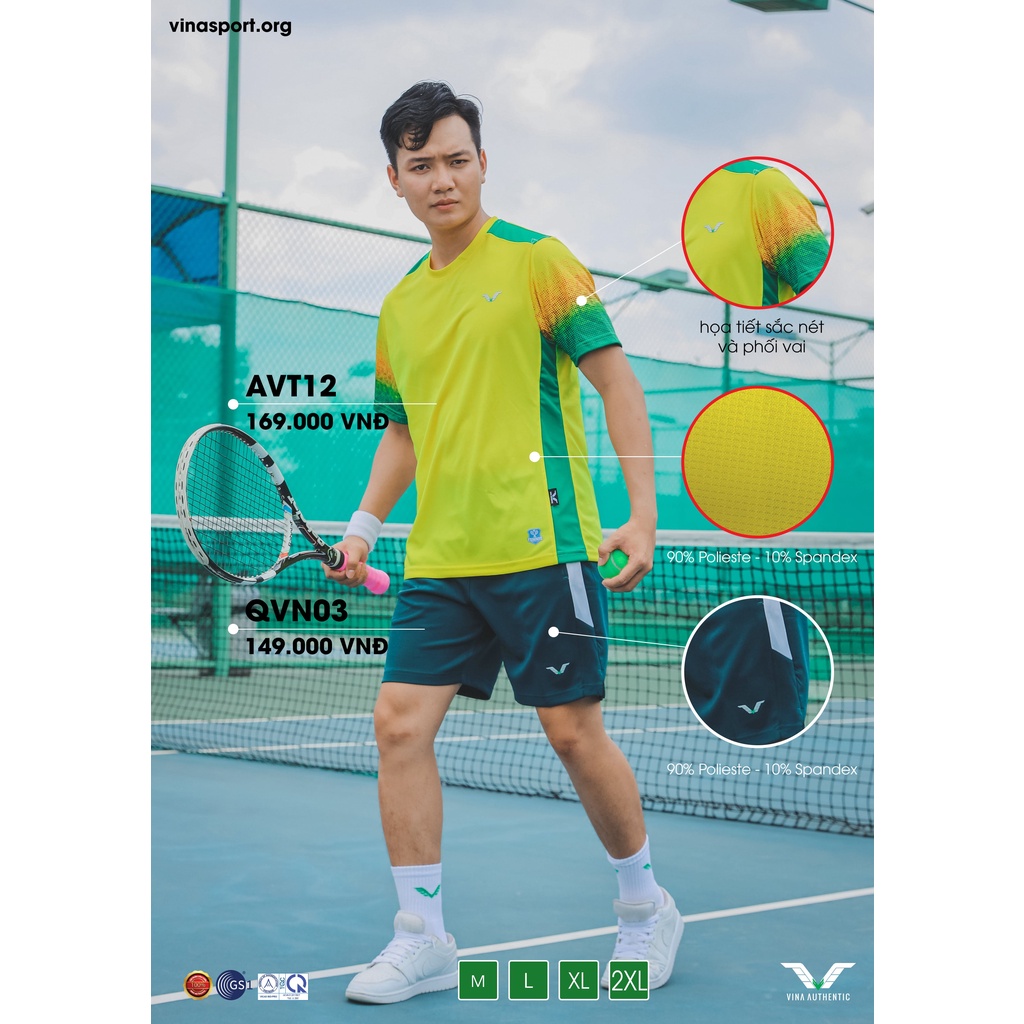 Set thể thao nam cao cấp Vina Authentic, thể thao, tennis, cầu lông NEWT12