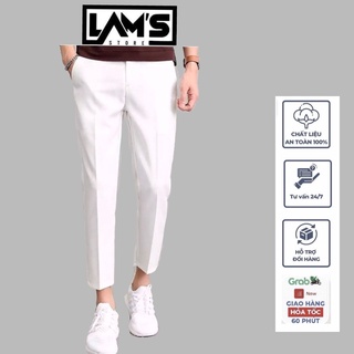 Quần âu namTrắng LAM'S STORE dáng baggy, quần tây nam mầu trắng tinh ống côn vải co giãn nhẹ chuẩn form