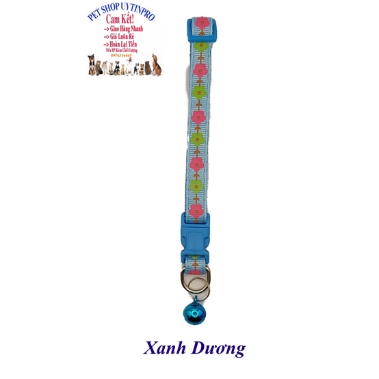 Vòng cổ kèm chuông cho Chó Mèo dưới 5kg In cành hoa hướng dương Bản rộng 1cm Chất liệu dù bền chắc, Có thể điều chỉnh