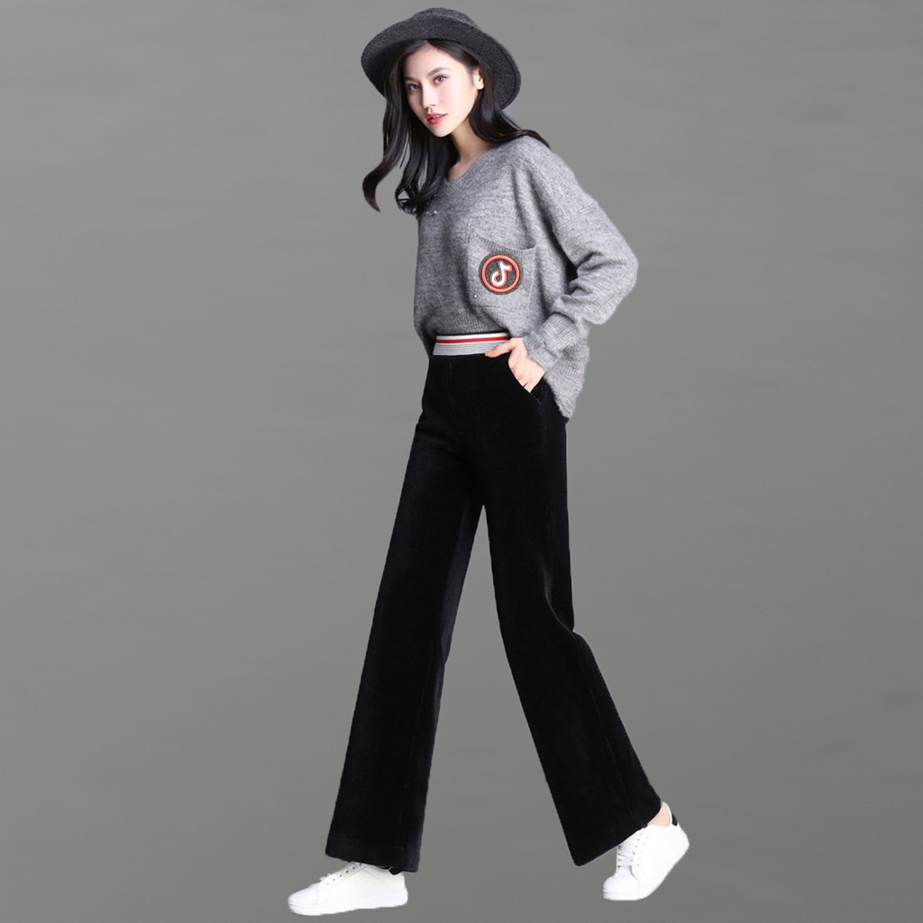 Quần Nhung Lưng Cao Ống Rộng Thời Trang Trẻ Trung | BigBuy360 - bigbuy360.vn