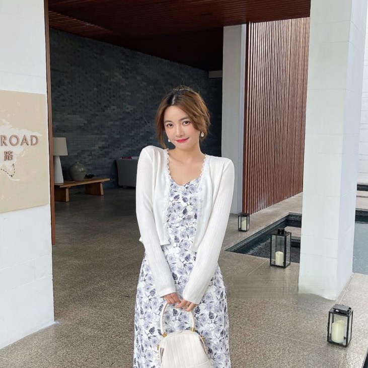 SUXI Áo cardigan nữ dệt kim màu trắng tay dài thiết kế mới thời trang mùa hè