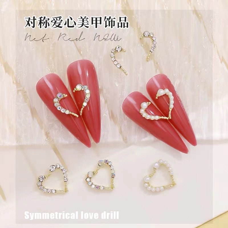phụ kiện charm tim gắn móng tay nail 1 đôi