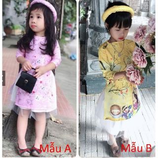 Set áo dài gấm cách tân cho bé gái