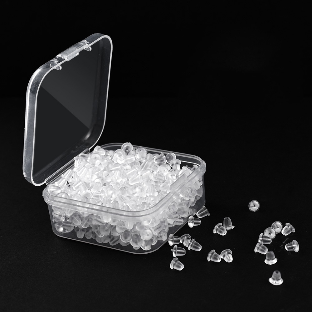 Set 500 Nút Chặn Bông Tai Bằng Silicon Trong Suốt Chống Dị Ứng DIY Kèm Hộp Đựng Tiện Lợi