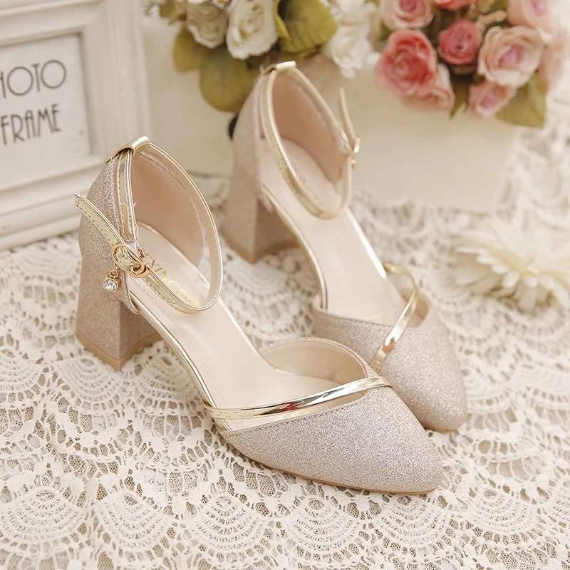 Fashion Trend Thick-heeled Sandals Korean Mid-heel Sexy Evening Shoes Student Shoes 2021 New Baotou Sandals Women