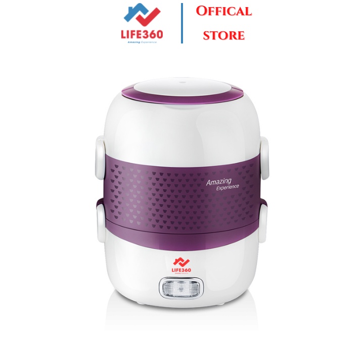 Hộp cơm cắm điện + hộp cơm hâm nóng 2 tầng Life360 EL-ALS263 (Tím), nấu chín và hâm nóng đồ ắn,bảo hành chính hãng 1 năm