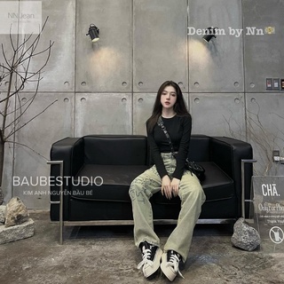 Quần jeans dáng suông màu xanh bạc