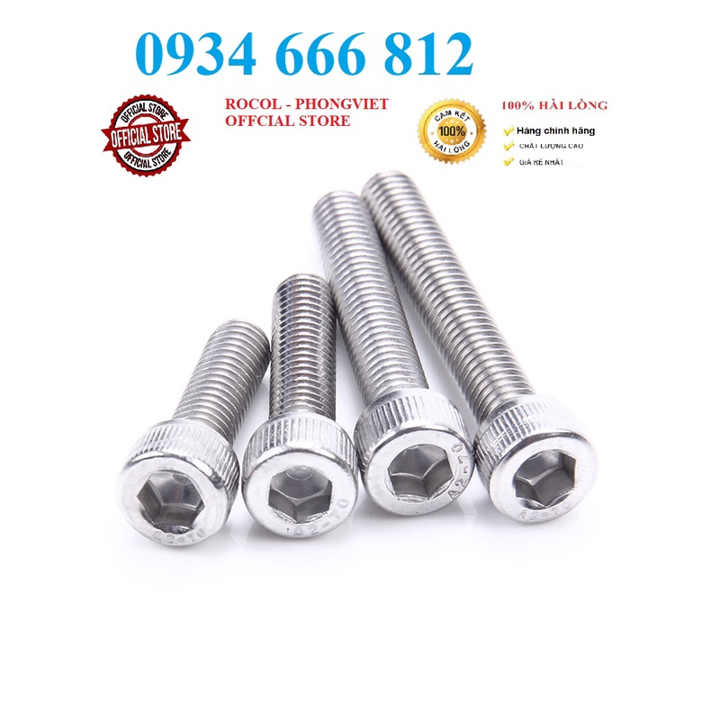 Set 50c và 20c bulong lục giác chìm ĐẦU TRỤ INOX 304 M4, M4X8,M4X10,M4X12,M4X16,M4X20,M4X25,M4X30,M4X35,M4X40,M4x50