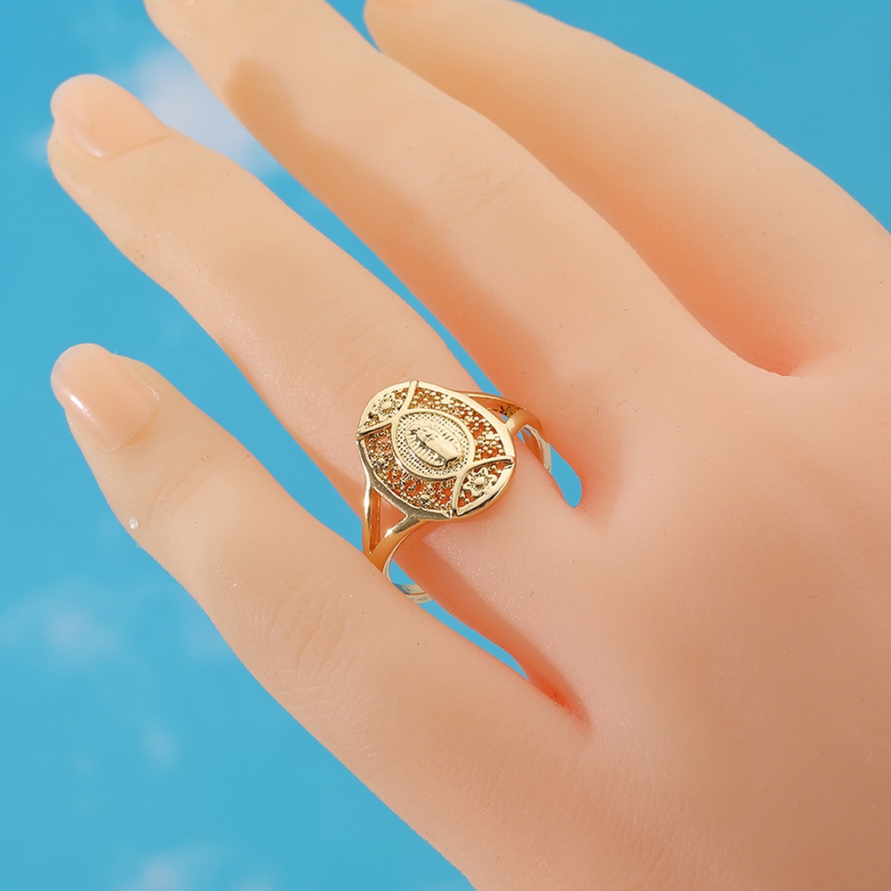 Nhẫn Hở Mạ Vàng 18K Đính Đá Zircon Virgin Mary Our Lady of Guadalupe