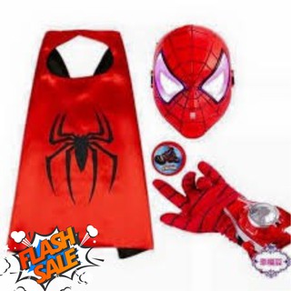 Bộ siêu nhân nhện 4 món áo choàng, mặt nạ, găng tay kèm đĩa siêu nhân Spiderman cho bé