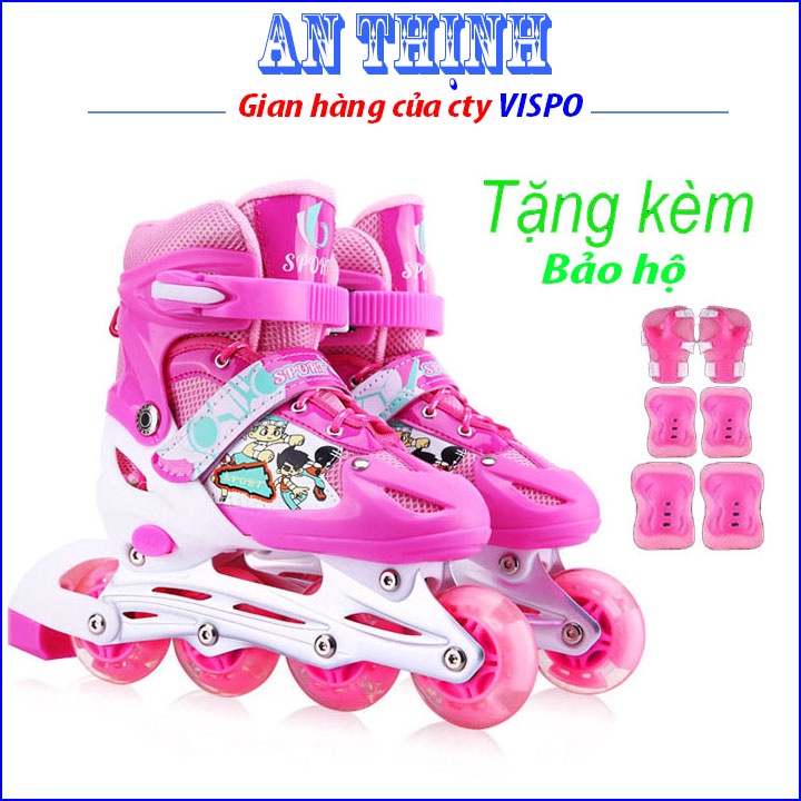 Giày trượt patin trẻ em - giày patin bánh xe phát sáng, điều chỉnh được độ rộng (Tặng: bộ đệm bảo vệ tay chân)