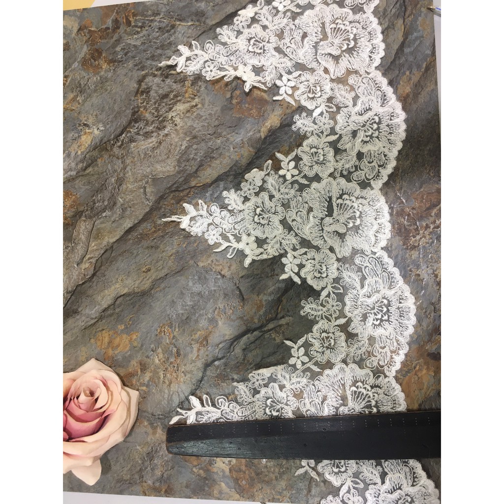 Ren chân cao cấp RC170742_RC16525 bản 20cm dùng may váy đầm thời trang, váy cưới, ren trang trí decor