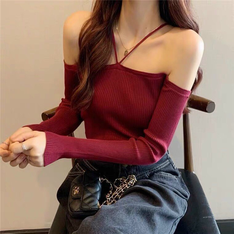 Áo Yếm Trễ Vai Tay Dài Thun Gân