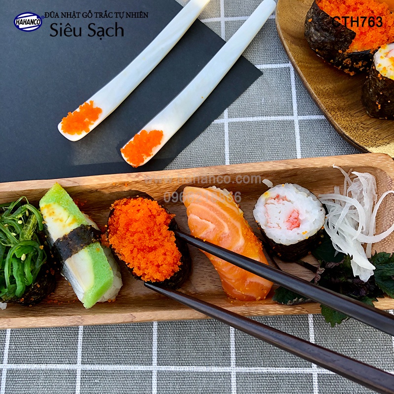 Đũa Nhật gỗ trắc đầu khảm xà cừ ốc biển (10 đôi) đũa xuất Nhật - CTH763