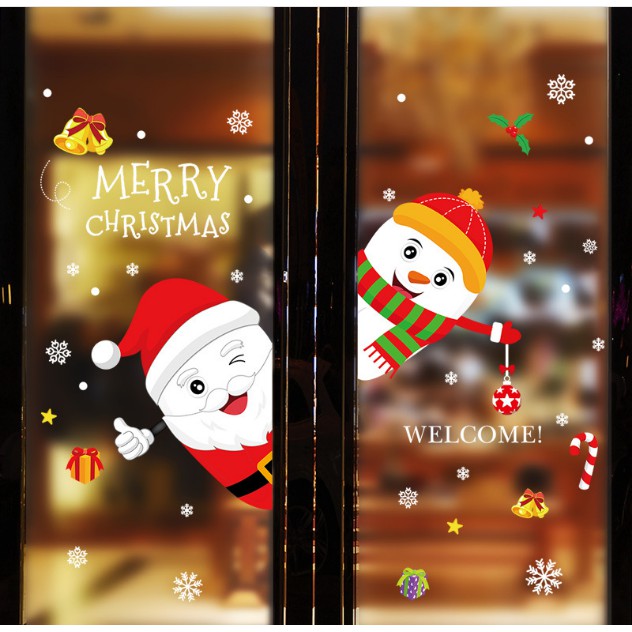 Decal trang trí Noel - Ông già và người tuyết chào Lễ