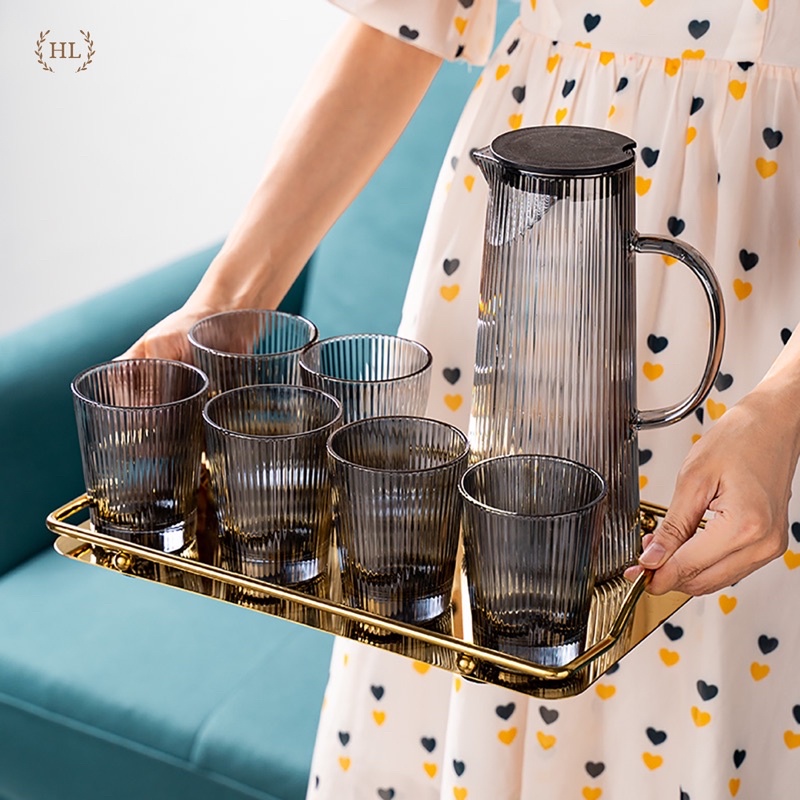 SET BÌNH CỐC CHỊU NHIỆT | BỘ BÌNH CỐC CHỊU NHIỆT VÂN SỌC ĐỂ TỦ LẠNH | BỘ BÌNH CỐC